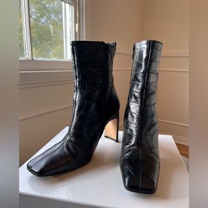 Staud Black Croc Embossed Leather Eva Boots Sz 35